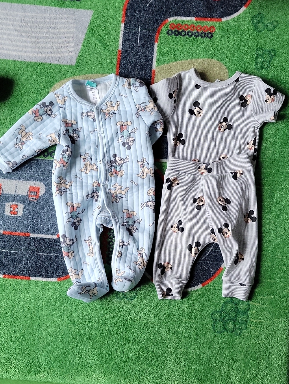 Disney Baby Mickey Mouse One-Piece in Light Blue and 2 Piece Gray 6-9months